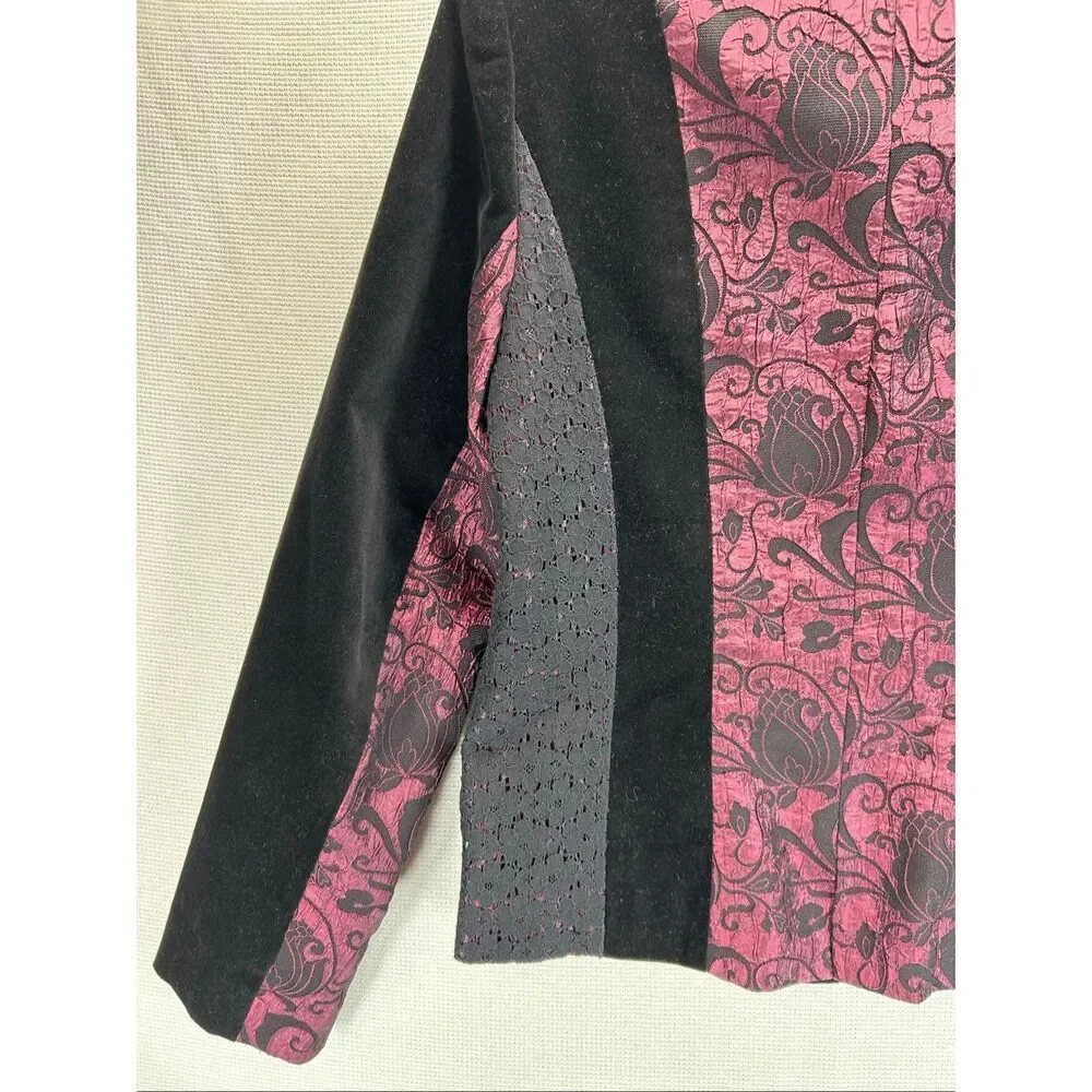 D studio Gothic Velvet Blazer Size 8 Black & Burgundy Y2K Victorian Jacket - Picture 10 of 15